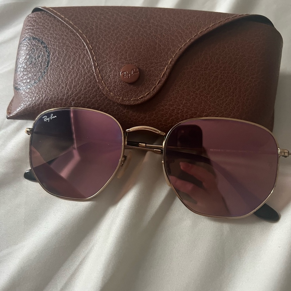 Ray-Ban Gold Frame Sunglasses with Purple Lenses